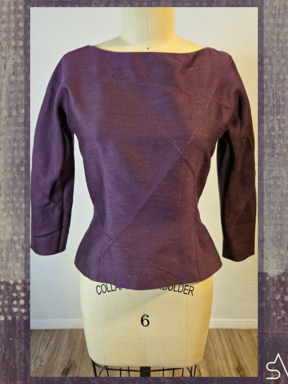 Lela Rose Y2K Uptown Modernist Aubergine Silk/Wool Tailored Top Size 4
